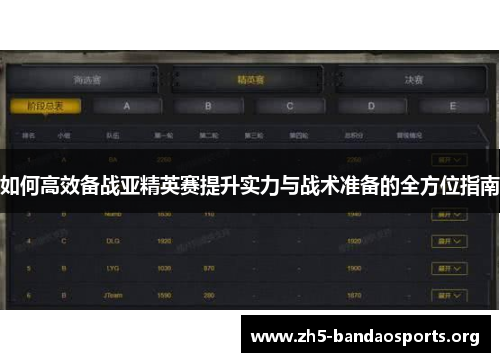 如何高效备战亚精英赛提升实力与战术准备的全方位指南 如何高效备战亚精英赛提升实力与战术准备的全方位指南